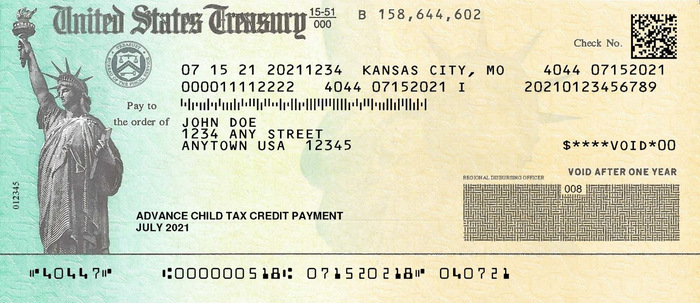 Child Tax Credit check sample